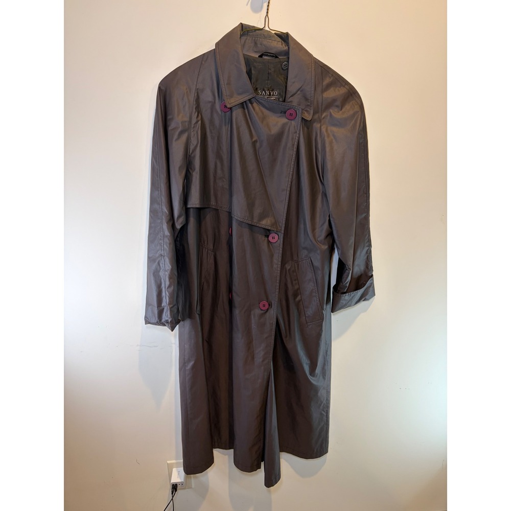 Sanyo Carol Cohen Womens Gray Double Breasted Trench Coat Size PM Plum‎ Buttons